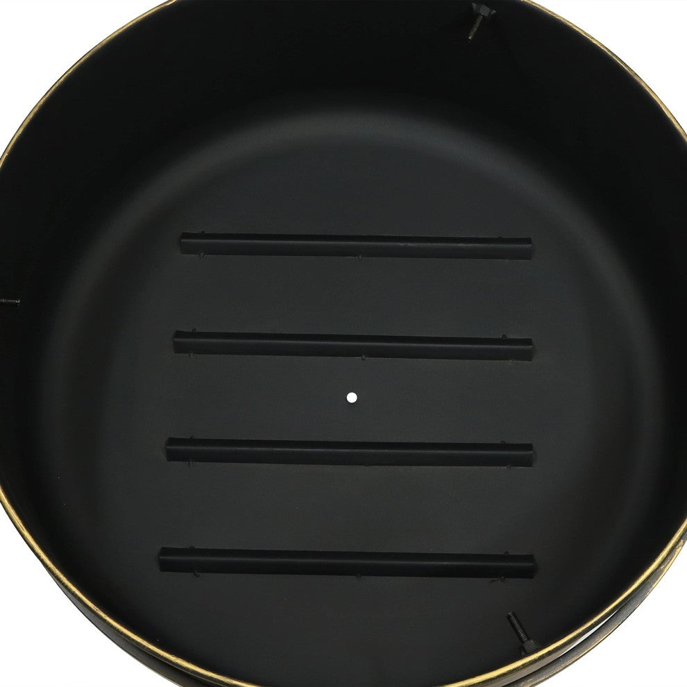 Sunnydaze Black Steel Outdoor Cauldron Fire Pit With Spark Screen, 24"