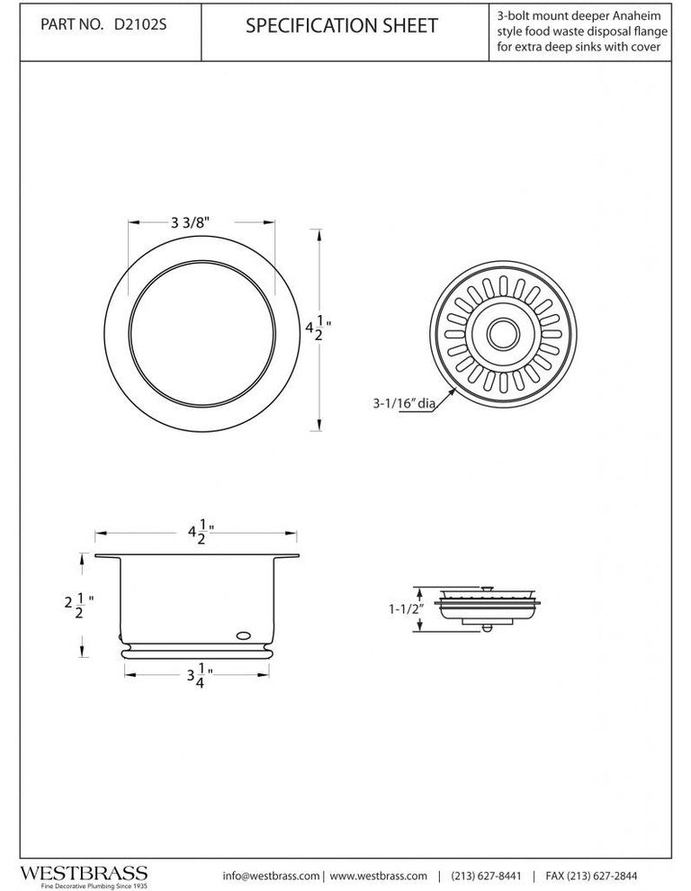 3-Bolt Mount Style Extra-Deep Disposal Flange And Strainer, Powder Coated Black