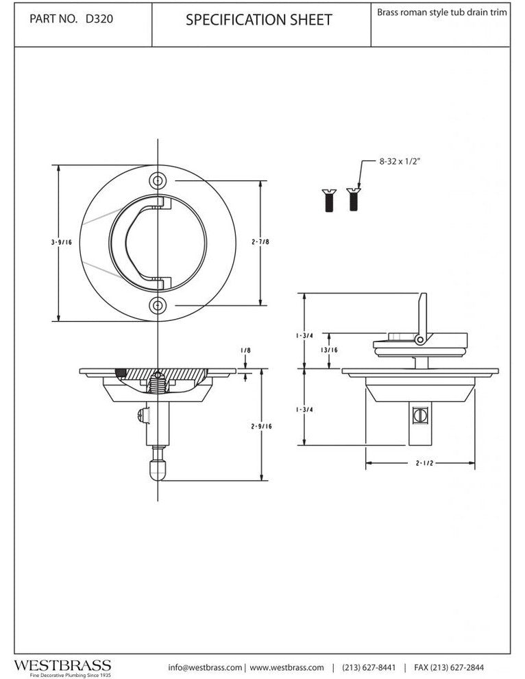 Roman Tub Drain Trim, 3-9/16" Od In Polished Brass, Polished Brass
