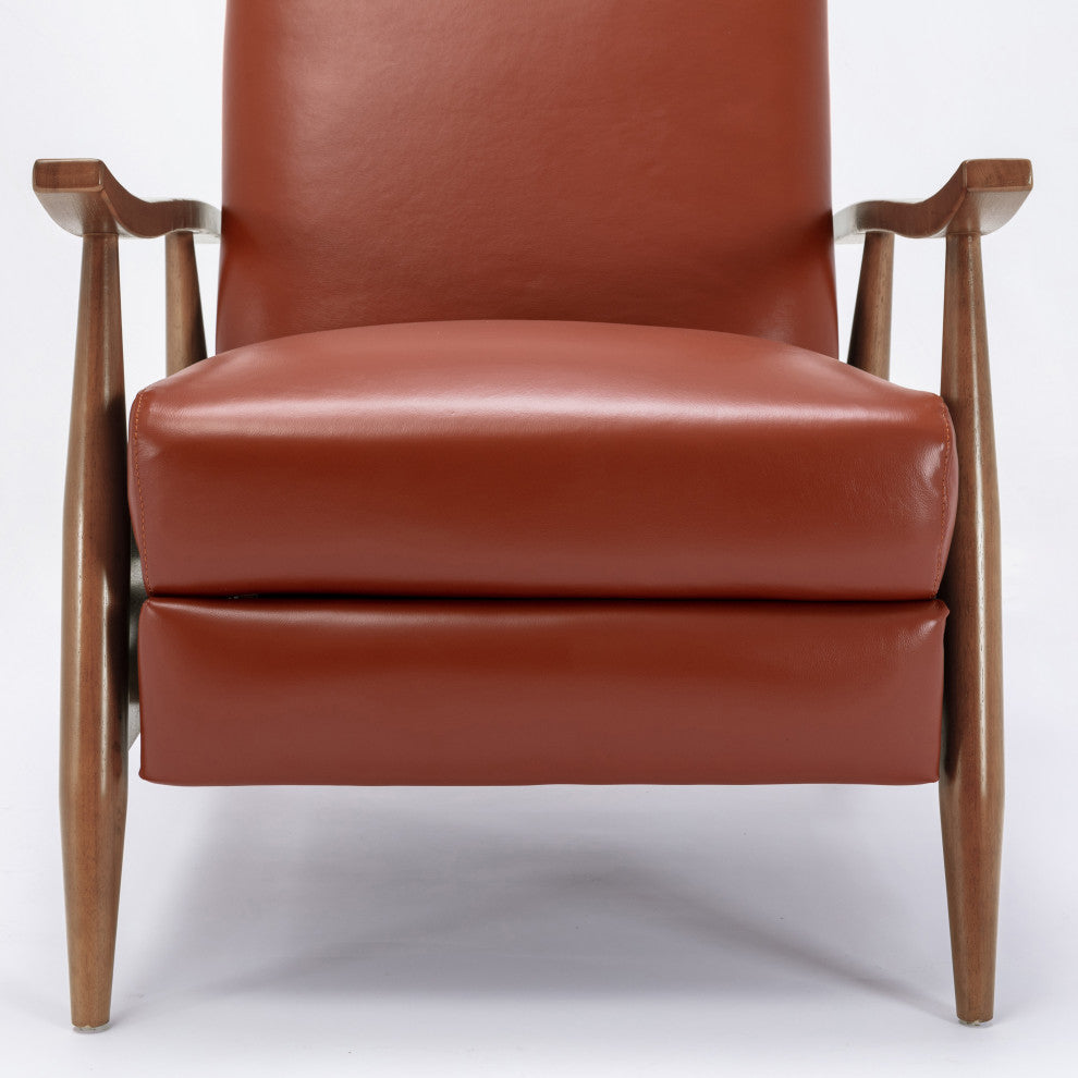 Fairview Leather Wood Arm Push Back Recliner, Caramel