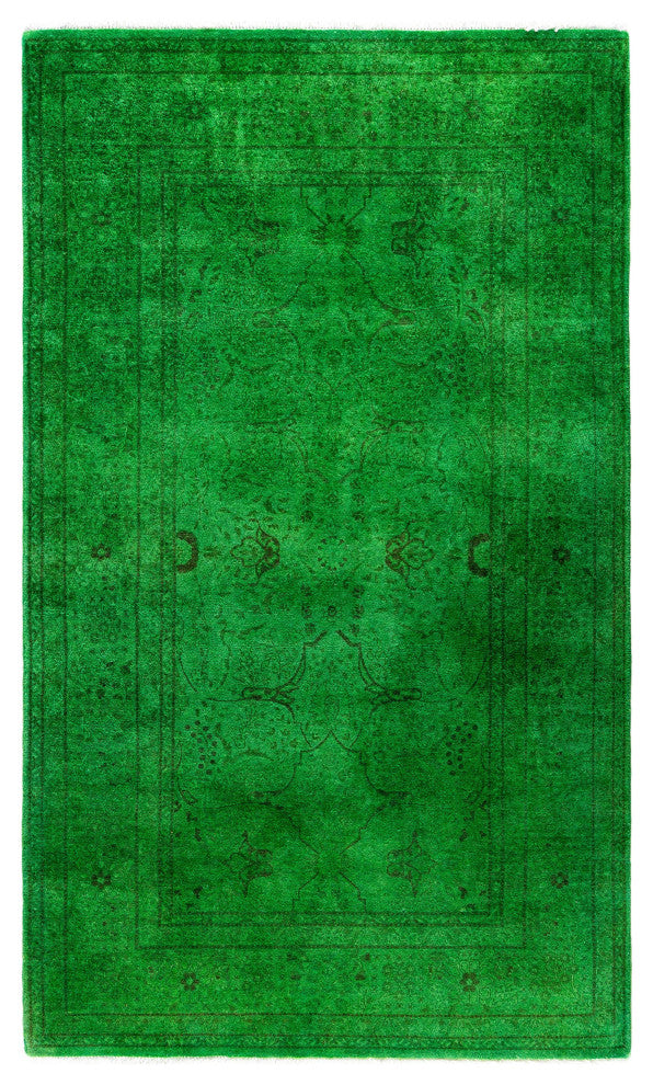 Overdyed One-of-a-Kind Hand-Knotted Area Rug Green, 3' 3" x 5' 3"