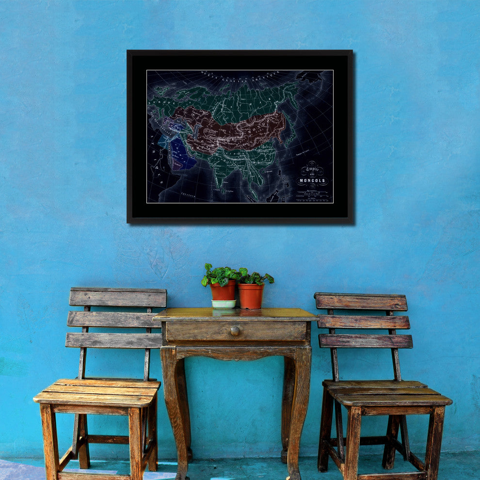 Mongolian Empire Asia Vintage Vivid Color Map Canvas, 28"x37"