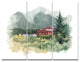 Watercolor House Aad Mountains, Landscape Triptych Canvas Print, 36x28, 3 Panels