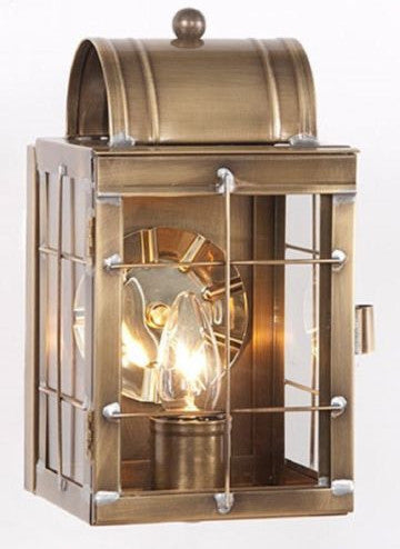 Handcrafted Entry Lantern Sconce, Weathered Brass