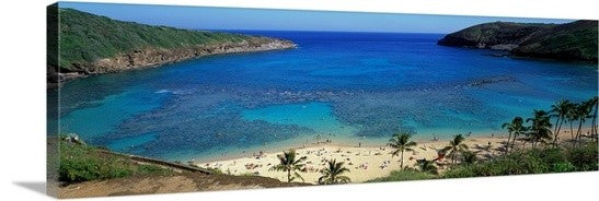 "Beach at Hanauma Bay Oahu Hawaii" Canvas Art, 60"x20"x1.25"