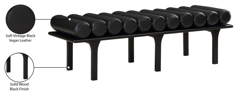 Landon Faux Leather Bench, Black, Black Finish