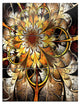 "Fractal Flower Dark Yellow" Digital Metal Wall Art, 3 Panels, 28"x36"
