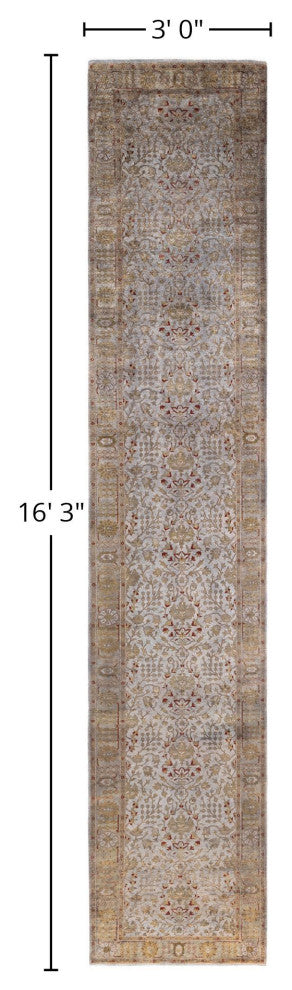 Overdyed One-of-a-Kind Hand-Knotted Area Rug Gray, 3' 0" x 16' 3"