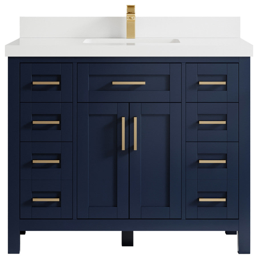 Cambridge 42 Single Sink Bath Vanity in Hale Navy Blue 2" White Quartz