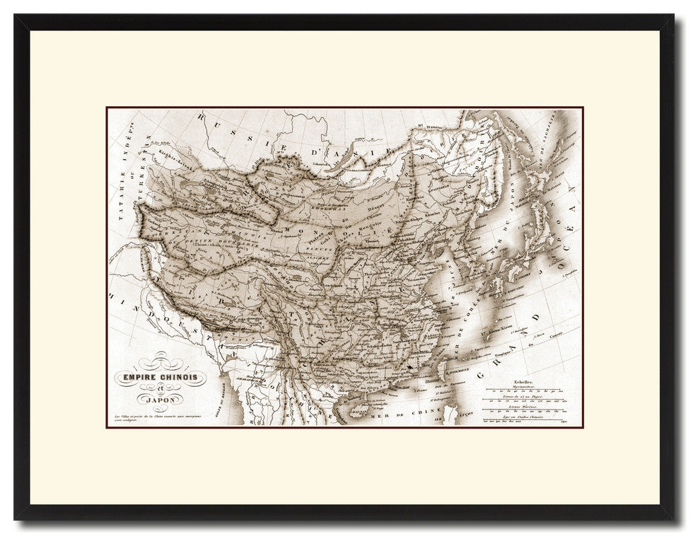 China Japan Korea Vintage Sepia Map Canvas Print, 16"x21"
