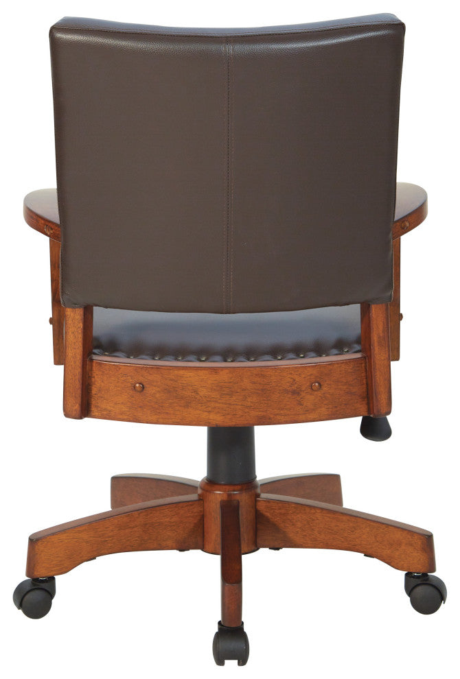 Deluxe Wood Bankers Chair, Black Faux Leather With Antique Bronze Nailheads, Esp