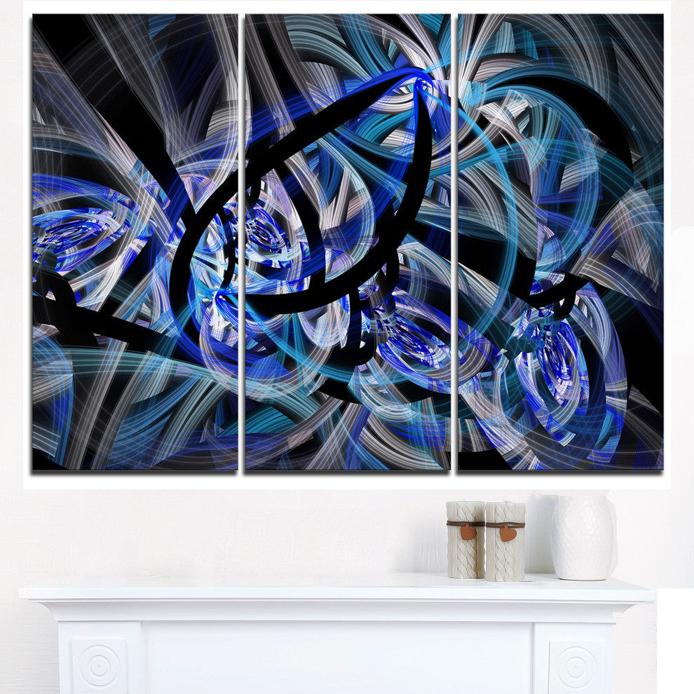 "Symmetrical Spiral Blue Flower" Metal Wall Art, 3 Panels, 36"x28"