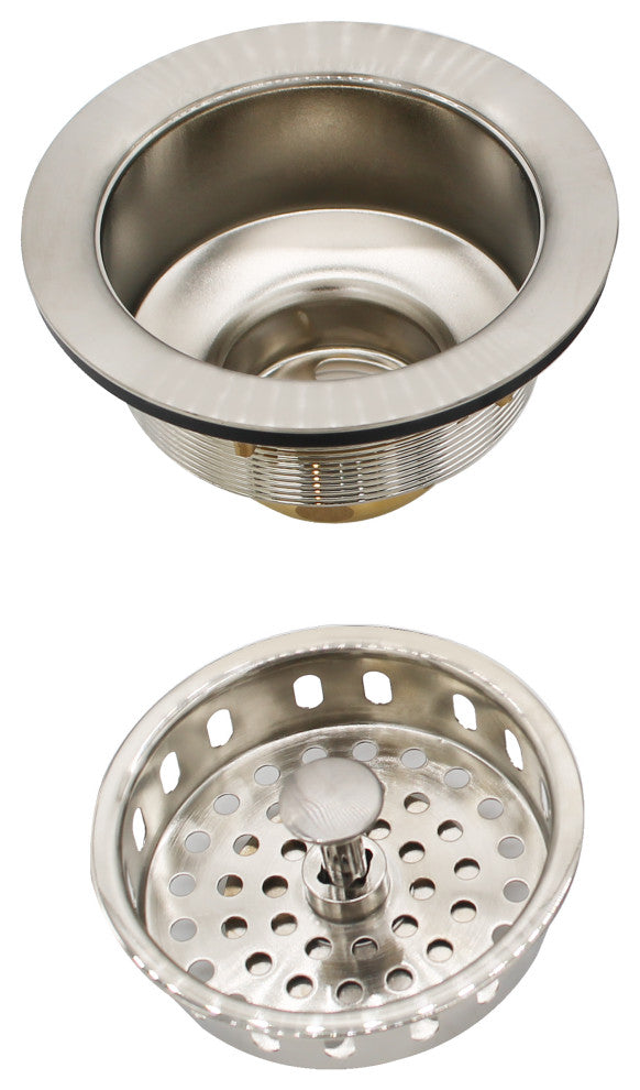 Post Style Large Kitchen Basket Strainer In Polished Brass, Satin Nickel