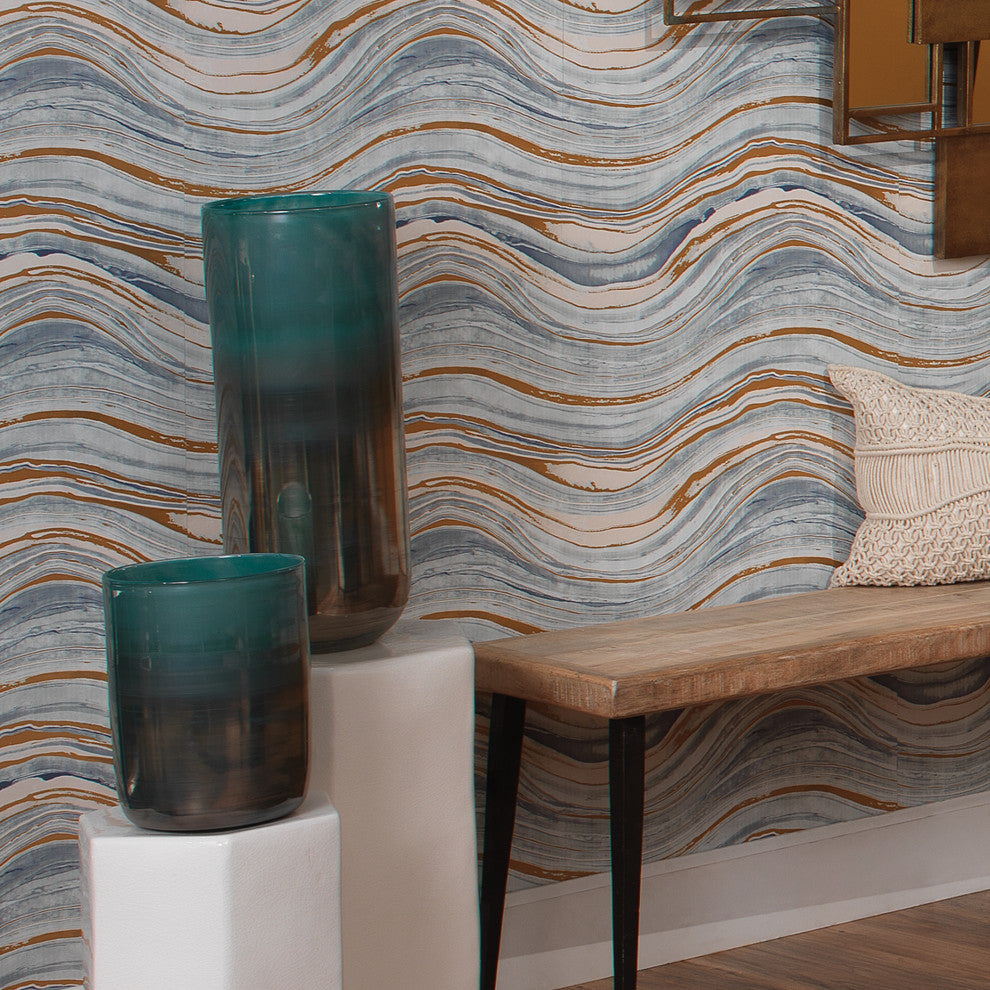 Vapor Hand Blown Glass Vase, Aqua, Large