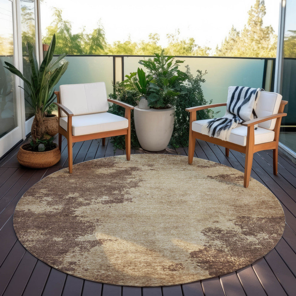 Machine Washable Indoor/Outdoor Chantille ACN1902 Brown 8' x 8' Round Rug