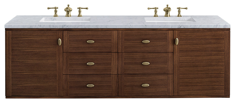 Amberly 30" Single Vanity, Mid-Century Walnut, 72", Carrara Marble, Three-Hole