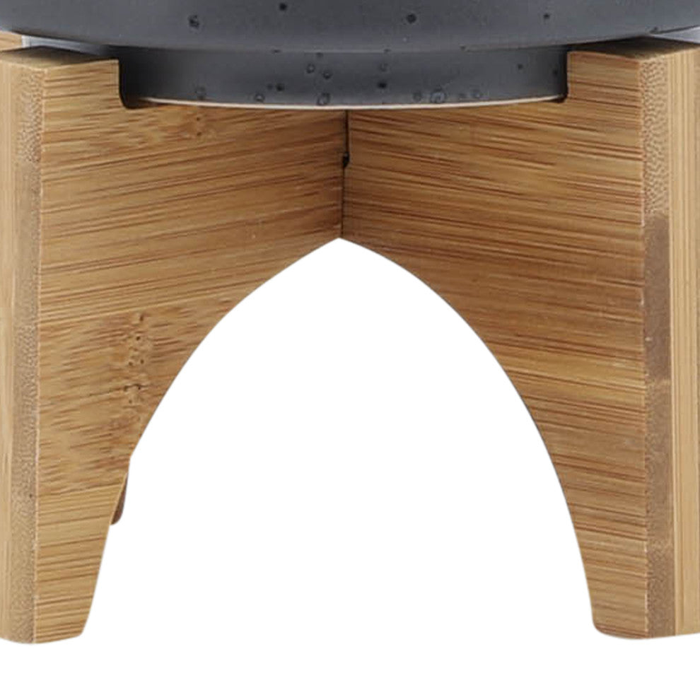 5" Planter With Wood Stand, Matte Gray
