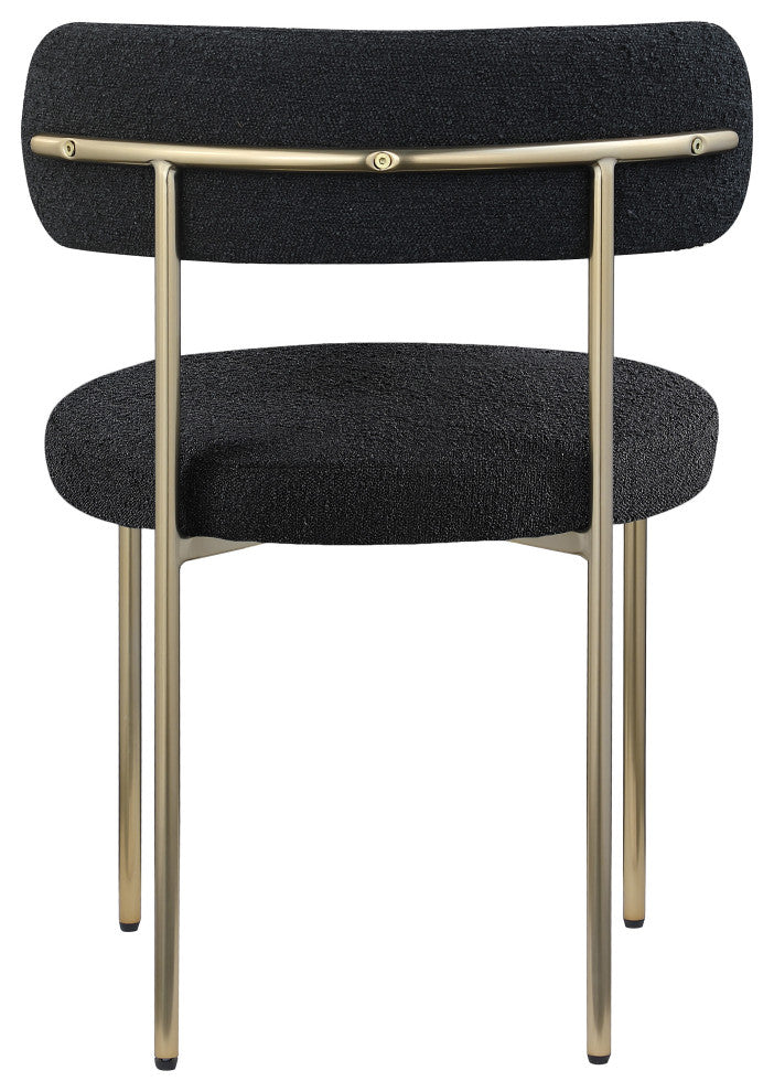 Beacon Dining Chair, Set of 2, Black, Boucle Fabric, Brushed Brass Finish