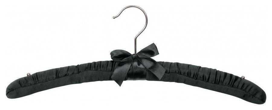 Black Satin Padded Top Hangers With Shoulder Studs, Box of 12