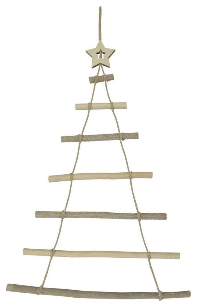 31" Rustic Natural Wood Wall Hanging Twig Tree With Star Christmas Decoration