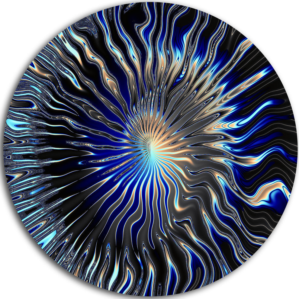 Blue Rays From The Circle, Abstract Art Large Disc Metal Wall Art, 23"