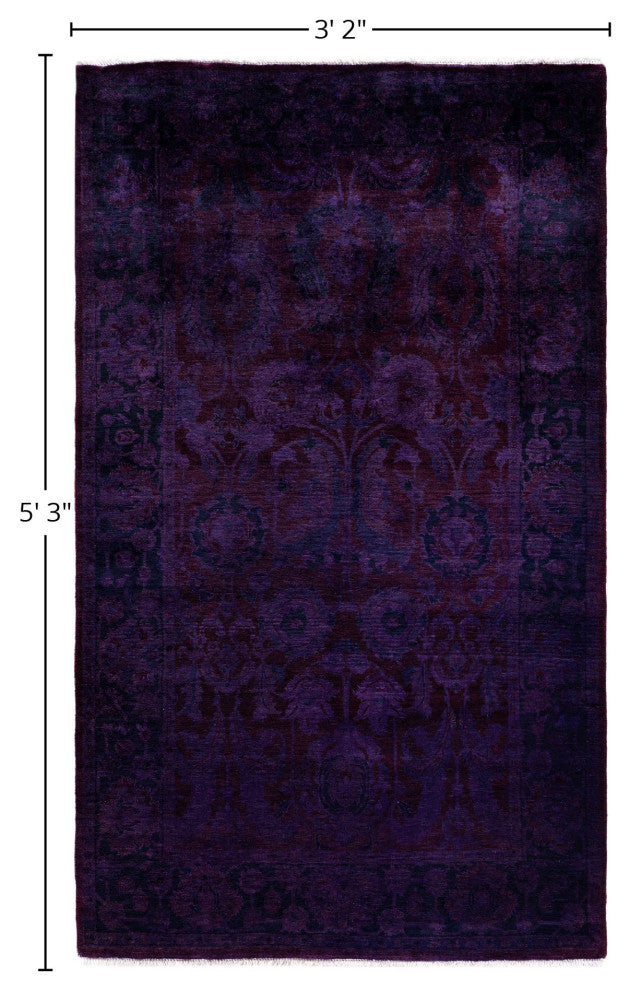 Overdyed One-of-a-Kind Hand-Knotted Area Rug Purple, 3' 2" x 5' 3"