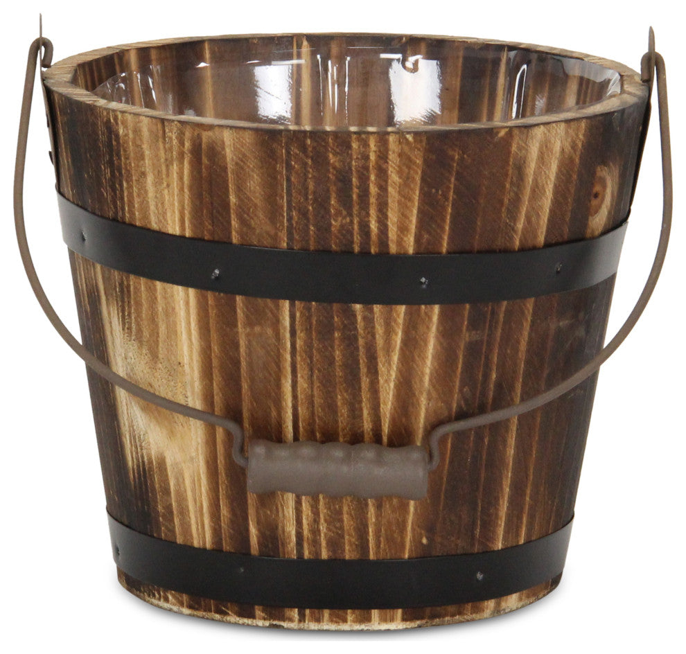 Felicity Rustic Round Wood 6.75 Inch Bucket Planter