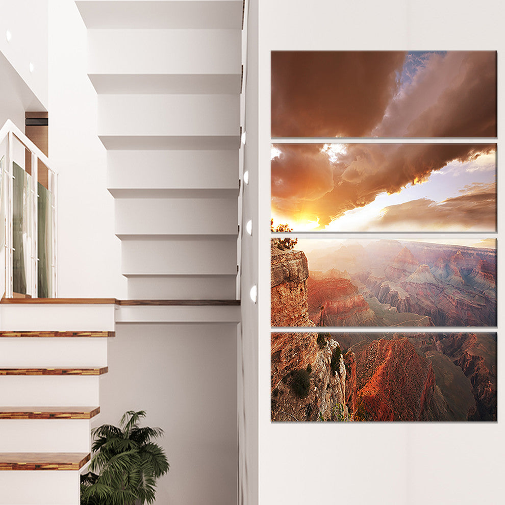 Grand Canyon under Thunderstorm Sky, Landscape Canvas Art, 28"x48", 4 Panels