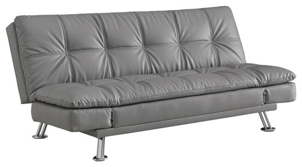 Bowery Hill Faux Leather Tufted Sleeper Sofa in Dark Gray