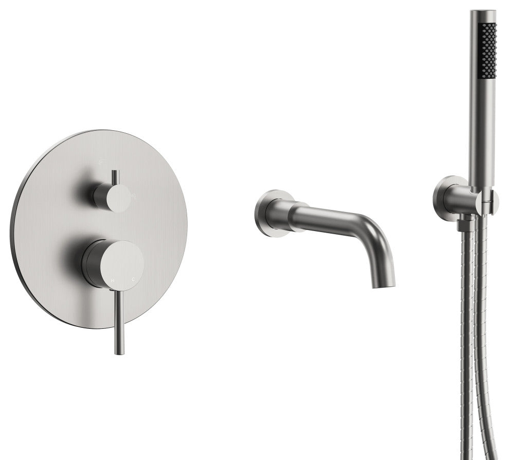 Wall-Mount Tub and Handheld Shower Faucet Set, Brushed Nickel