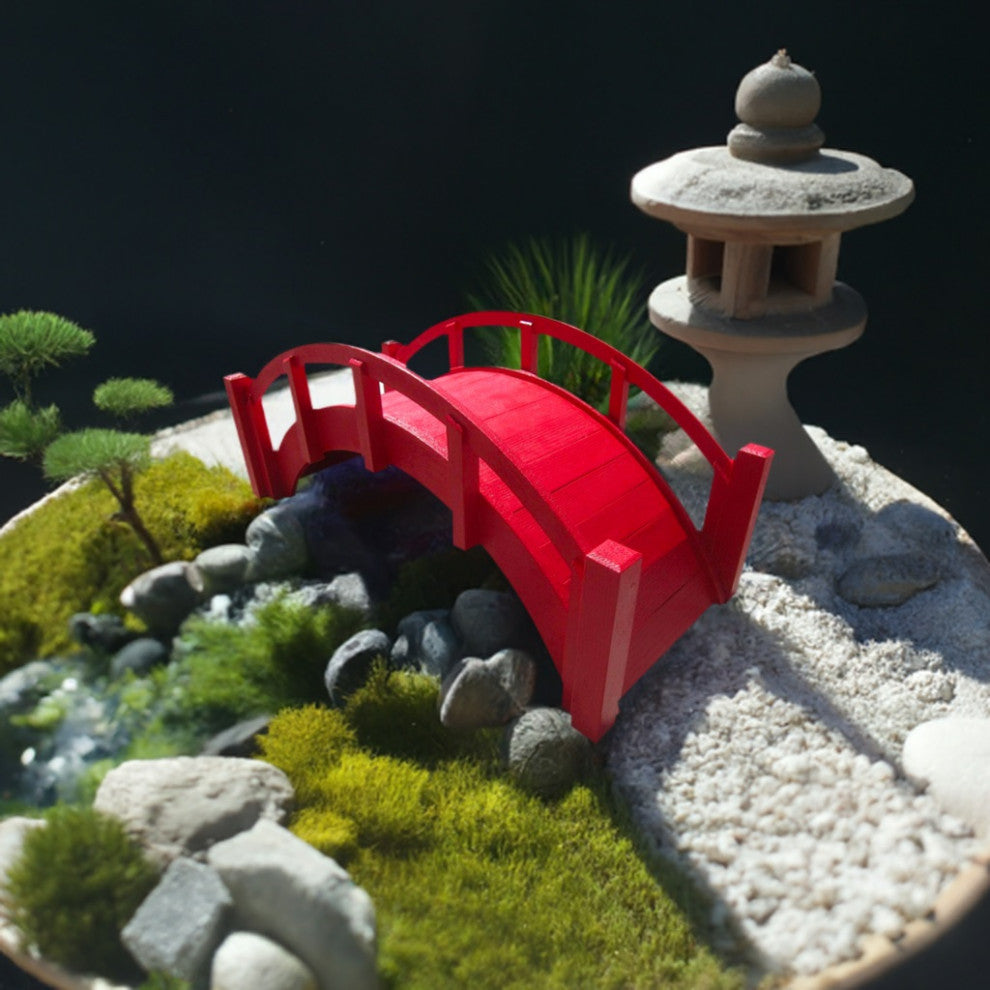 Miniature Red Japanese Wood Garden Bridge, 25", Assembled