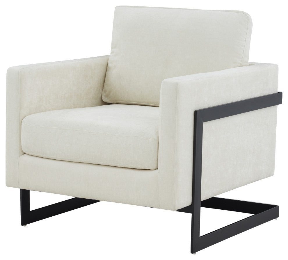 Modrest Prince Contemporary White Fabric + Black Metal Accent Chair