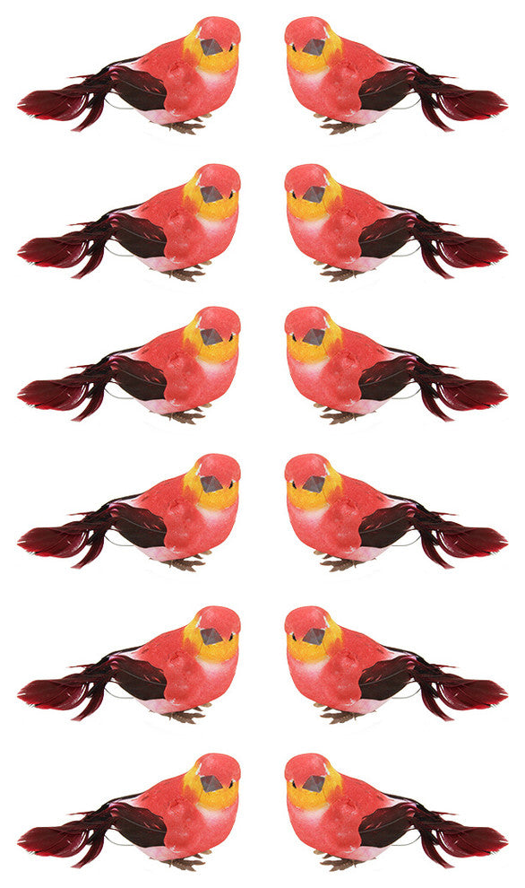 Burgundy Smoke Spotted Bird Christmas Ornaments, Red and Dark, Set of 12, 3.5"