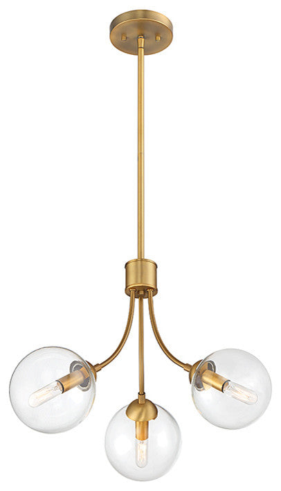 3-Light Chandelier, Natural Brass