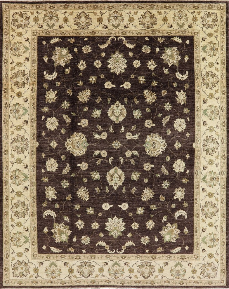 8x10 Brown Oushak Collection Peshawar Quality Chobi Hand Knotted Wool Rug H9383