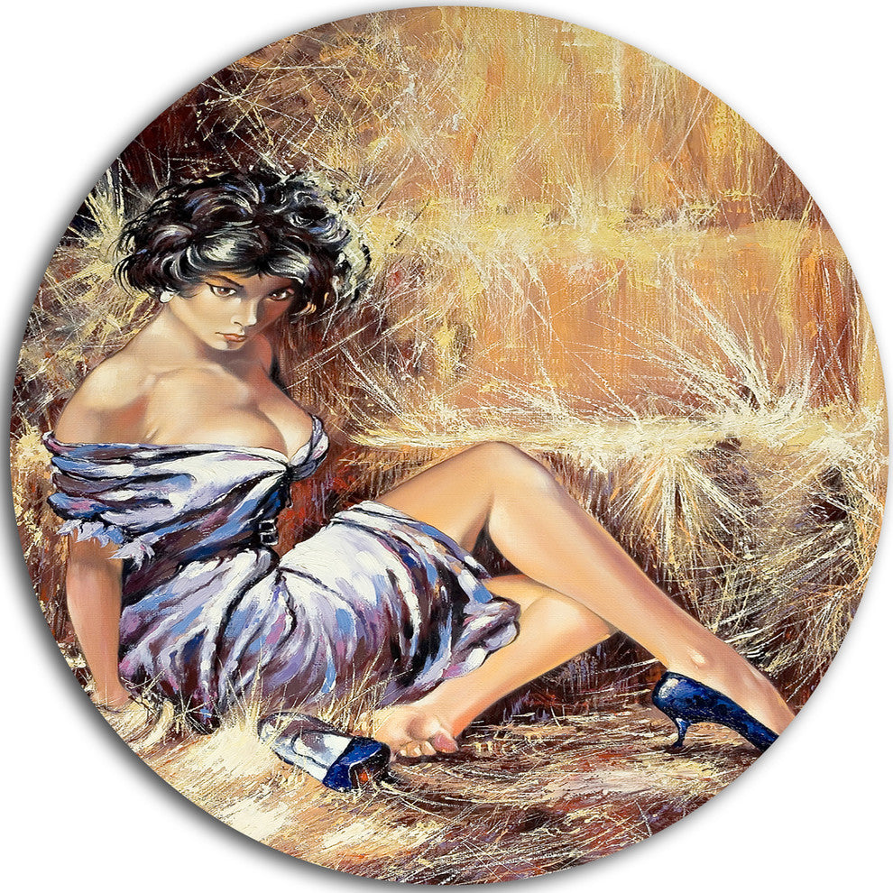 Girl Setting On Floor, Portrait Disc Metal Wall Art, 36"