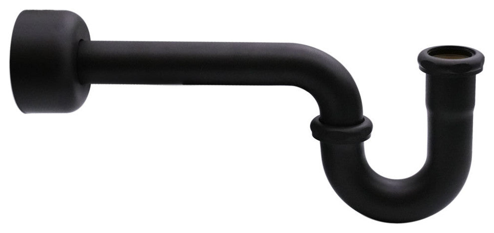1.25" X 1.25" P-Trap With High Box Flange In Polished Brass, Powder Coated Flat Black