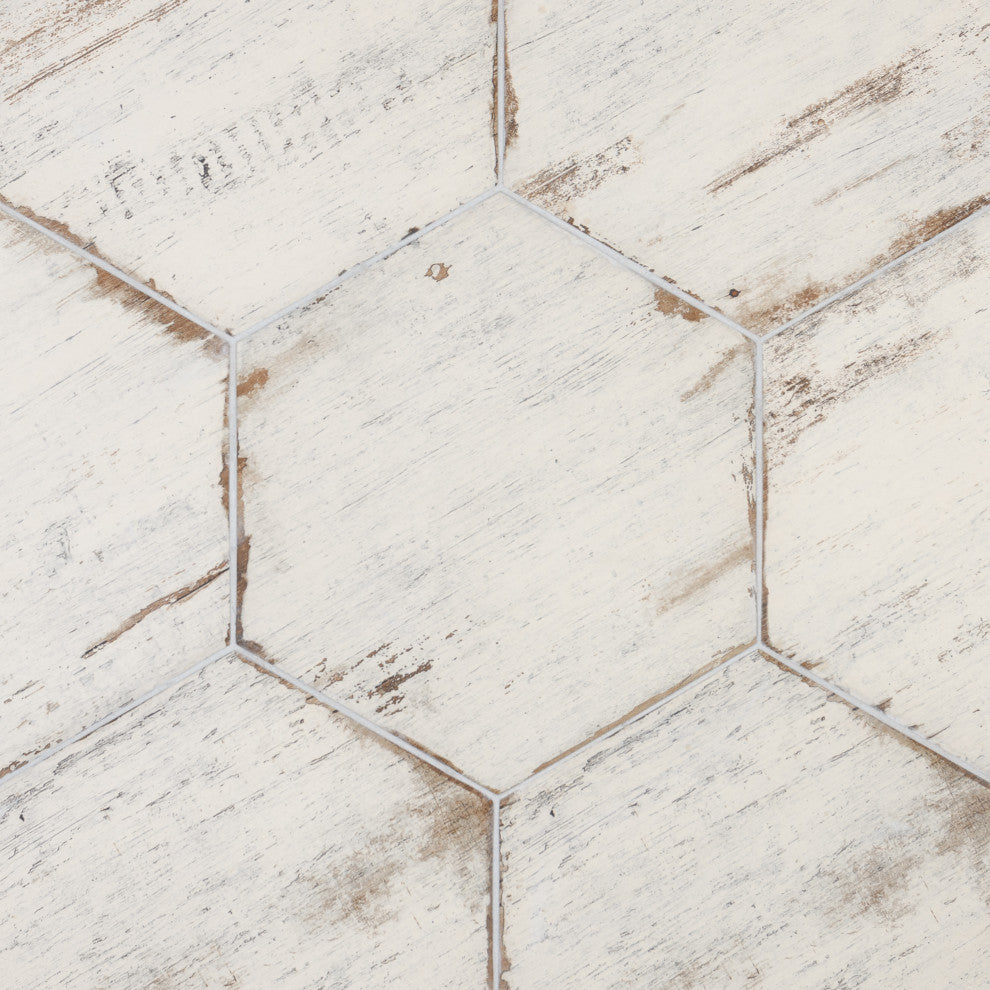 Retro Hex Porcelain Floor and Wall Tile, Blanc