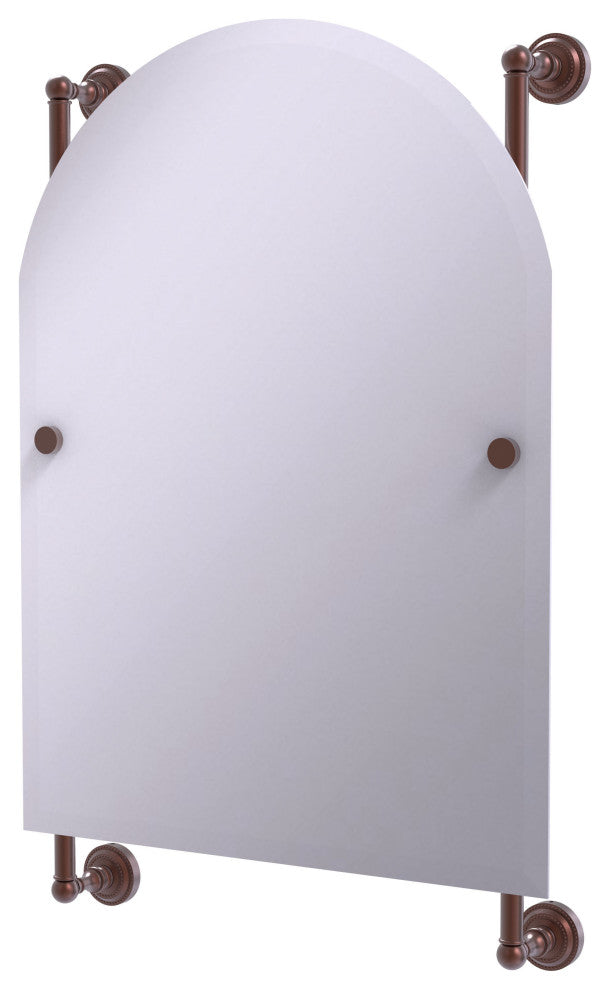 Dottingham Arched Top Frameless Rail Mounted Mirror, Antique Copper