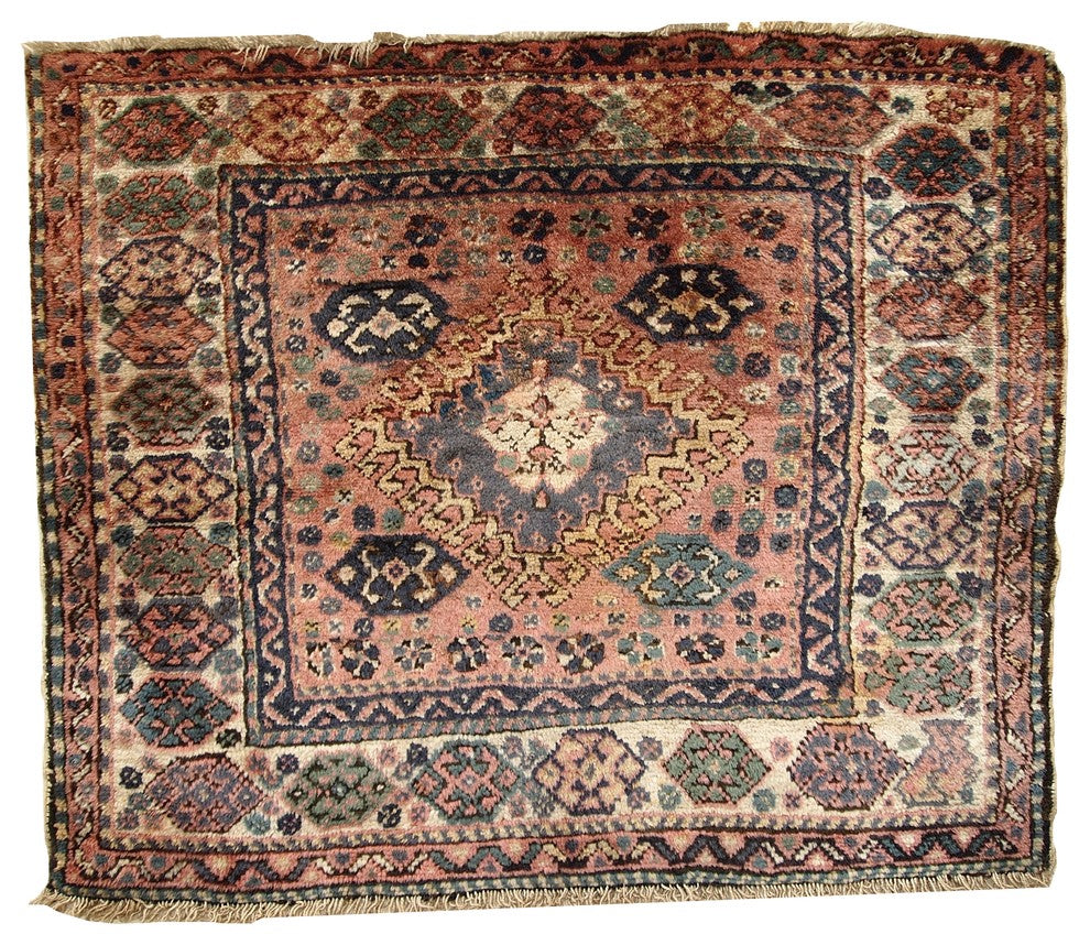 Consigned, Hand Made Antique Persian Kurdish Bag Face 2.6'x3.1', 1930