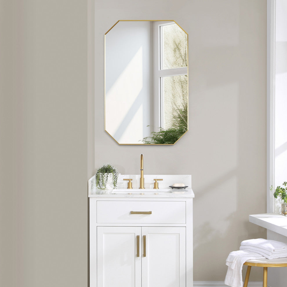 Allure Octagon Framed Bathroom Wall Mirror, Brushed Gold, 24"