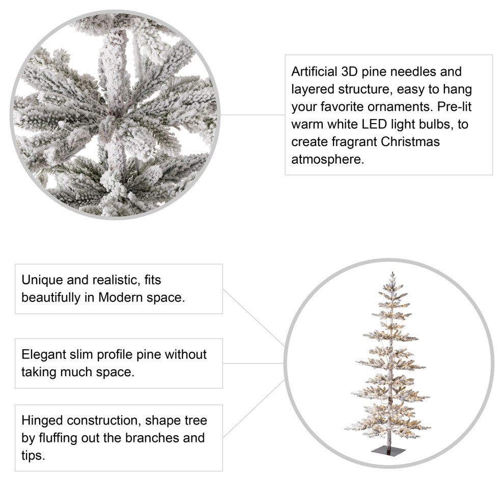 Deluxe Pre-Lit Flocked Pine Artificial Christmas Tree With 300 Warm Lights, 7ft