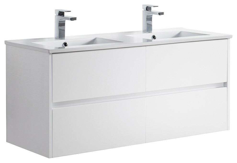 Blossom Valencia 48" Vanity Set, Glossy White, No Mirror, Double