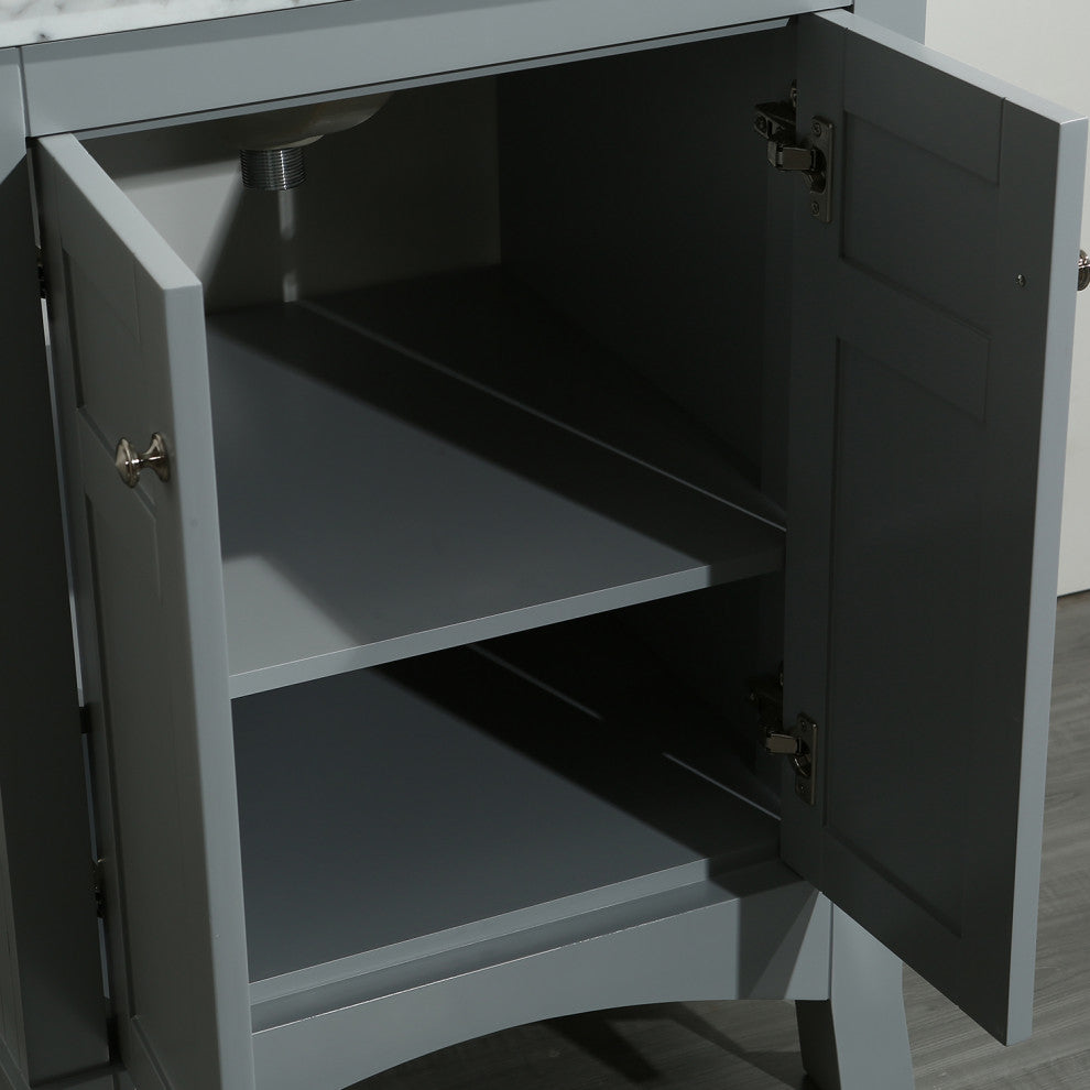 Eviva New York 24" Gray Bathroom Vanity, With White Marble Carrera Top and Sink