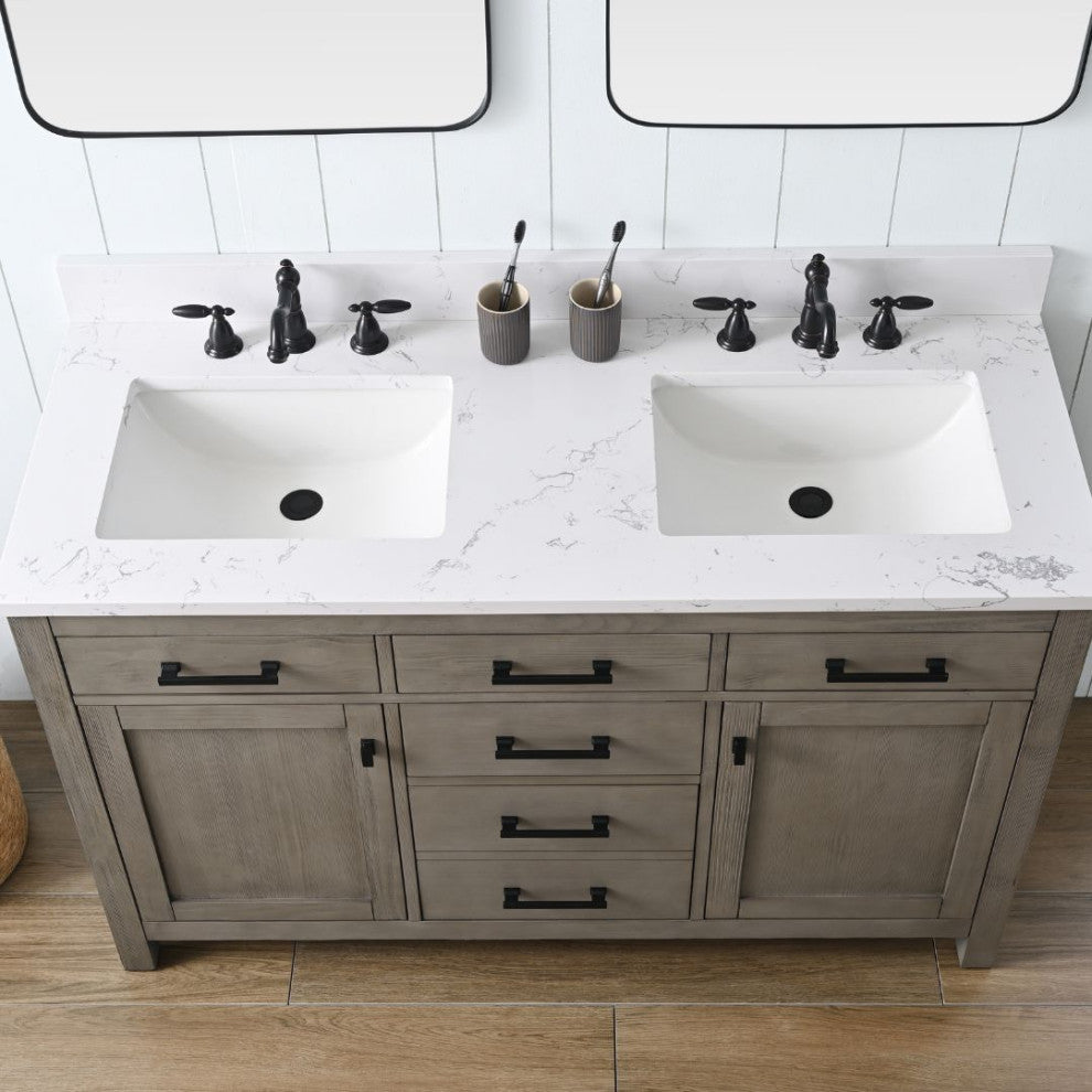 Jasper 54" Bathroom Vanity, Textured Gray, Ariston White Engineered Stone Top