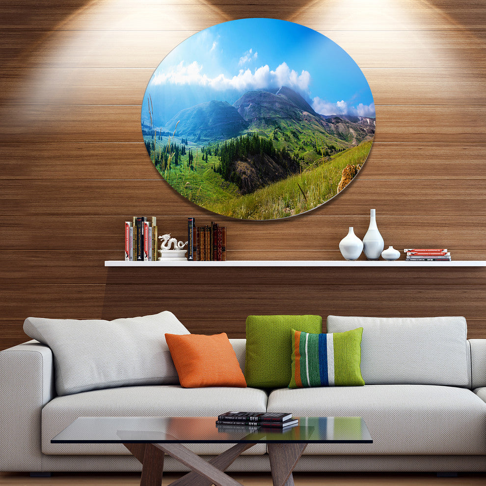 Mountain Landscape Panorama, Landscape Round Metal Wall Art, 11"