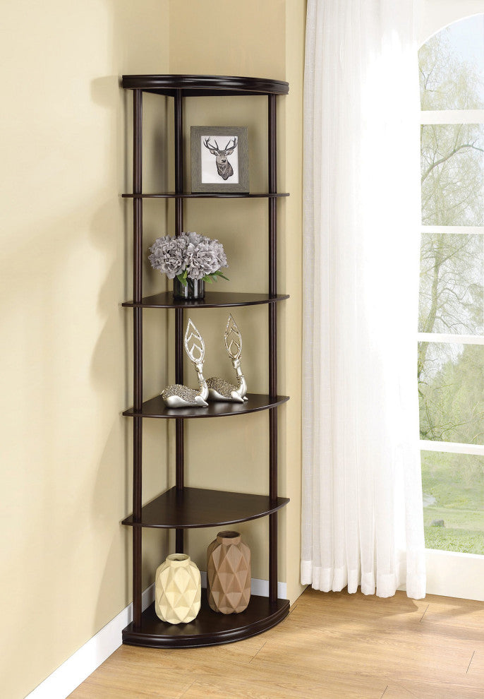 5-Shelf Corner Bookshelf, Cappuccino