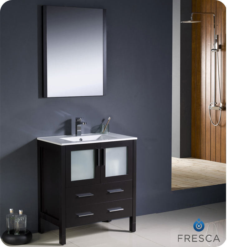 Torino 30" Espresso Modern Bathroom Vanity With Integrated Sink, FFT9161BN