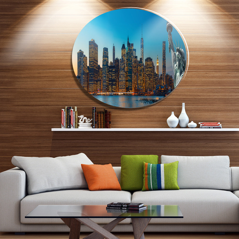 Evening New York City Skyline Panorama, Disc Metal Wall Art, 38"