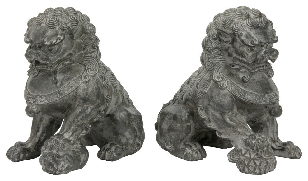 9" Sitting Foo Dog Statues, Set of Two